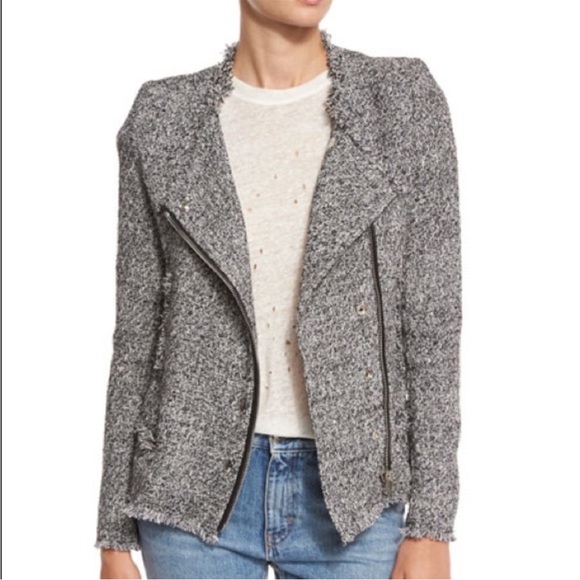 IRO Carlota Asymmetrical Zip Tweed Boucle Jacket sz. 8 - Picture 2 of 12